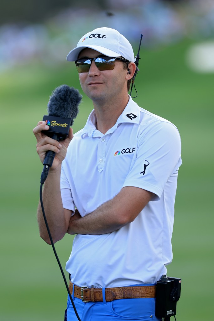 NBC Sports reporter Smylie Kaufman holding a microphone while reporting from the course during the third round of THE PLAYERS Championship at TPC Sawgrass, Ponte Vedra Beach, Florida