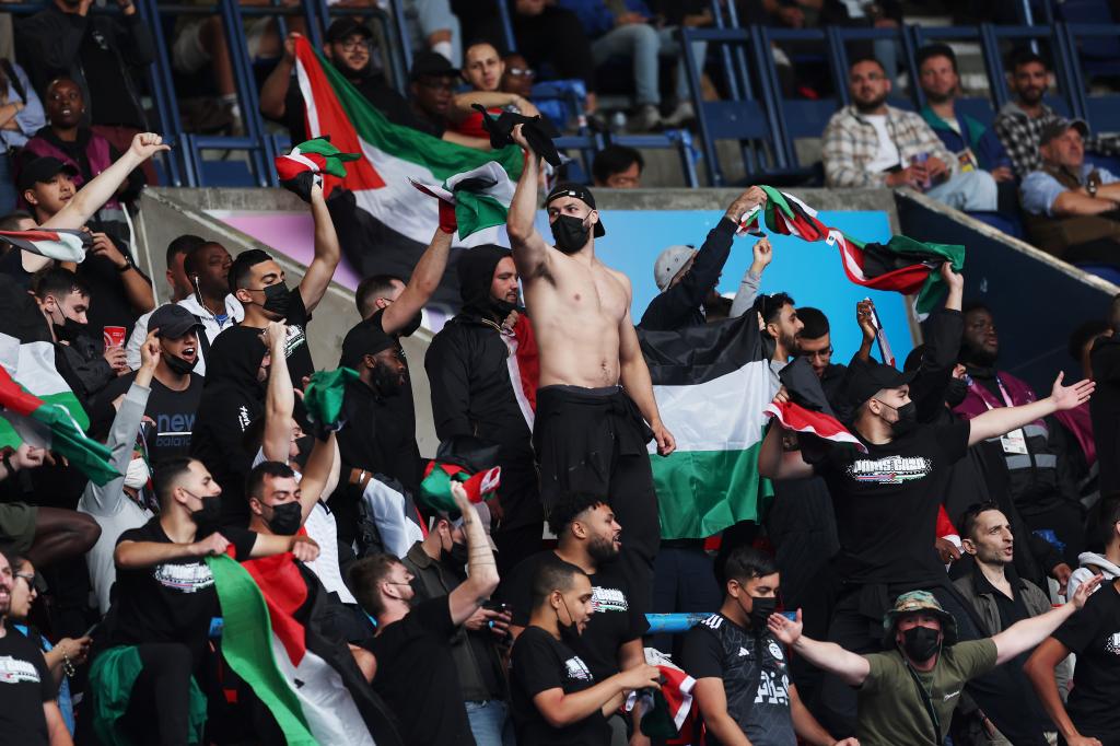 A group of antisemitic protesters brazenly chanted “Heil Hitler” at the Israel men’s soccer team as they were set to face off against Paraguay during the Paris Olympics on July 27, 2024.