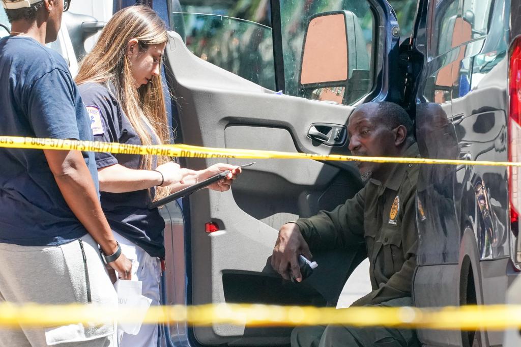 Seated driver of vehicle (van) in front, parked at scene spoke with NYPD