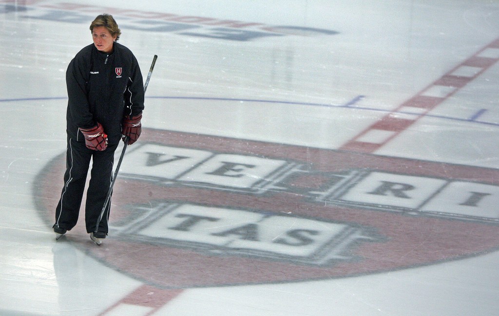 Harvard Women's Hockey head coach Katey Stone during a team practice at the Bright Hockey Center. 