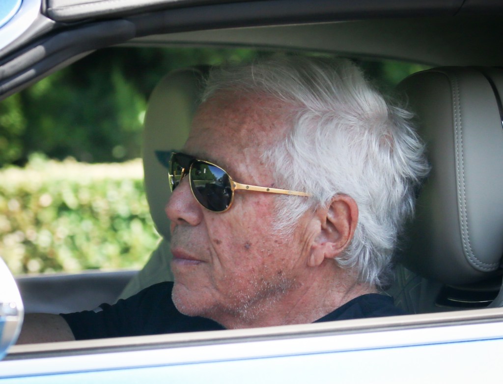 Robert Kraft was seen in his blue Bentley.