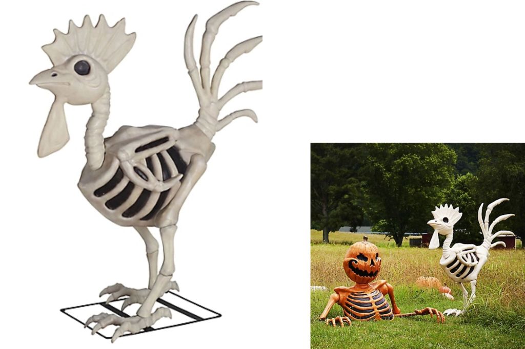 A skeleton chicken decoration for halloween.