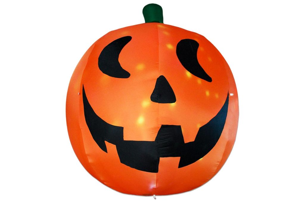 A inflatable pumpkin decoration for Halloween.