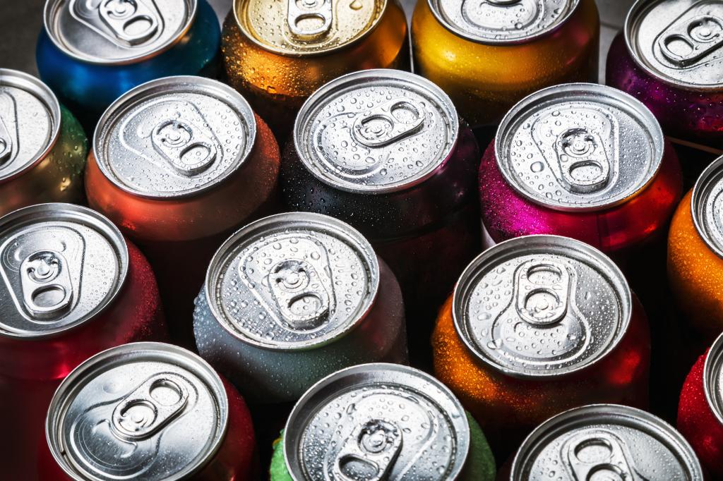 aluminum cans of soda background.