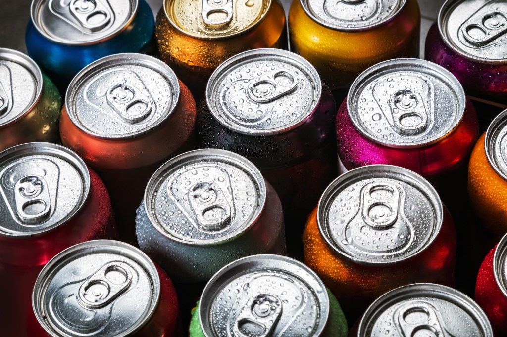 aluminum cans of soda background. 