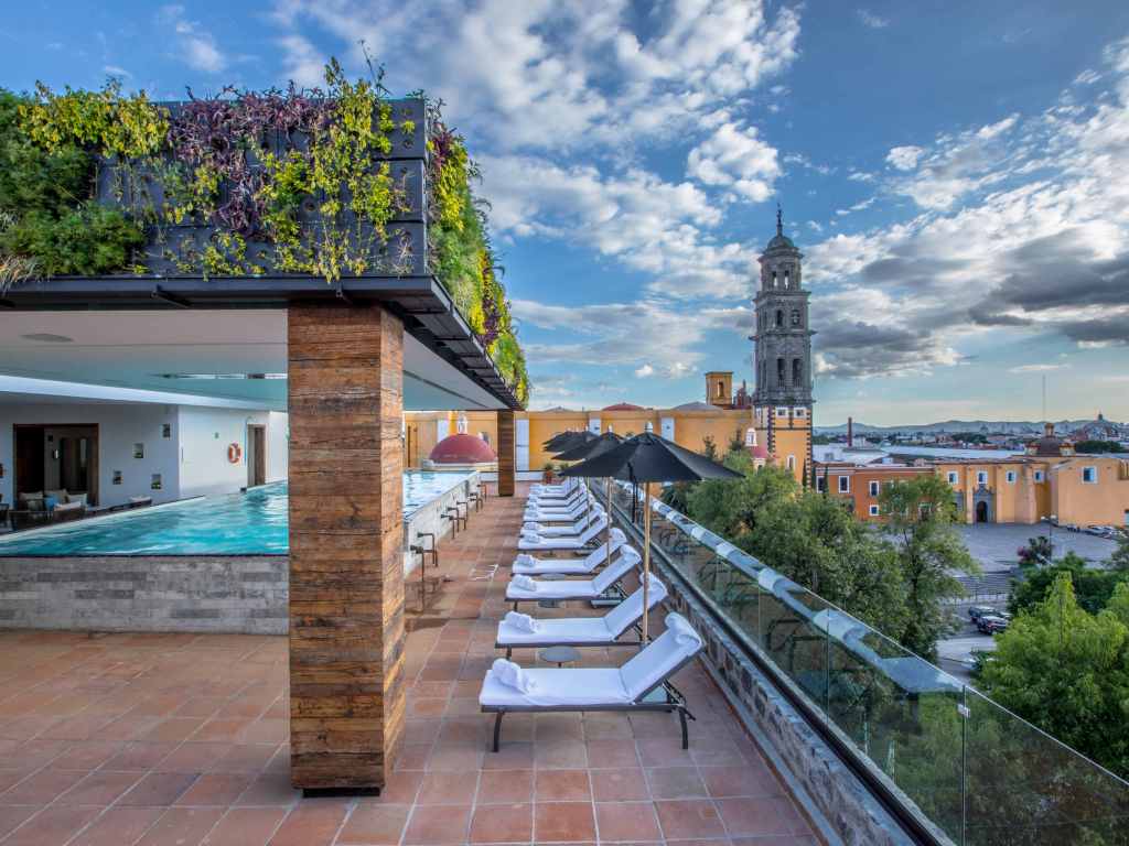 The pool area at the Banyan Tree Puebla. 