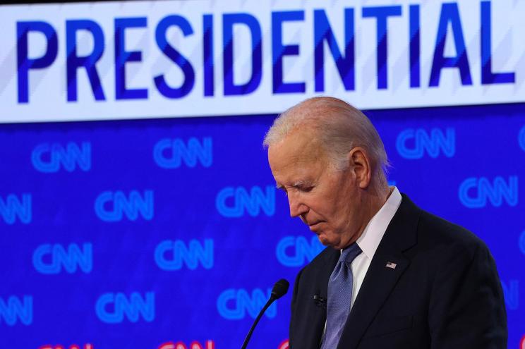 Democrat candidate, U.S. President Joe Biden, attends a presidential debate with Republican candidate, former U.S. President Donald Trump, in Atlanta, Georgia, U.S., June 27, 2024.