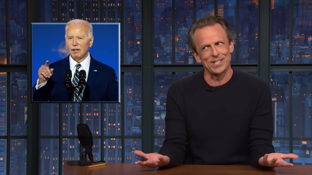 Seth Meyers laid into Democrats during Wednesday's "Late Night with Seth Meyers" show for allowing the current saga to escalate on the public stage by skirting around the issue. 