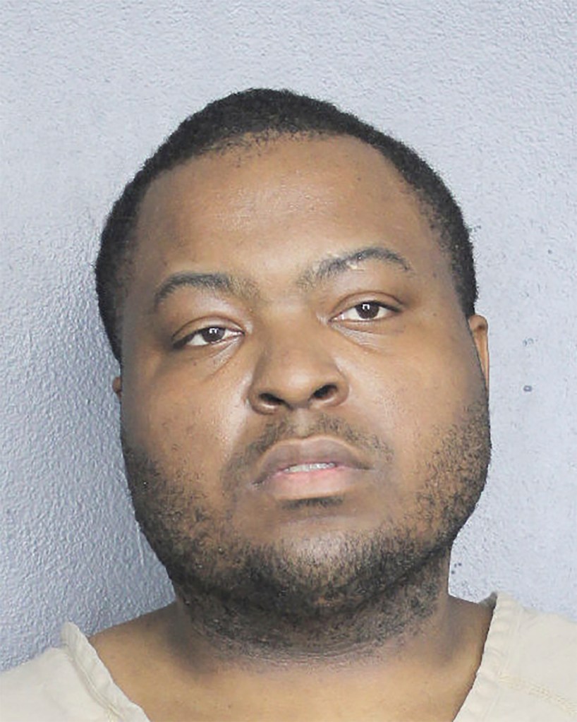 Booking photo of rapper and singer Sean Kingston, with a beard, in Broward County Jail, Florida.