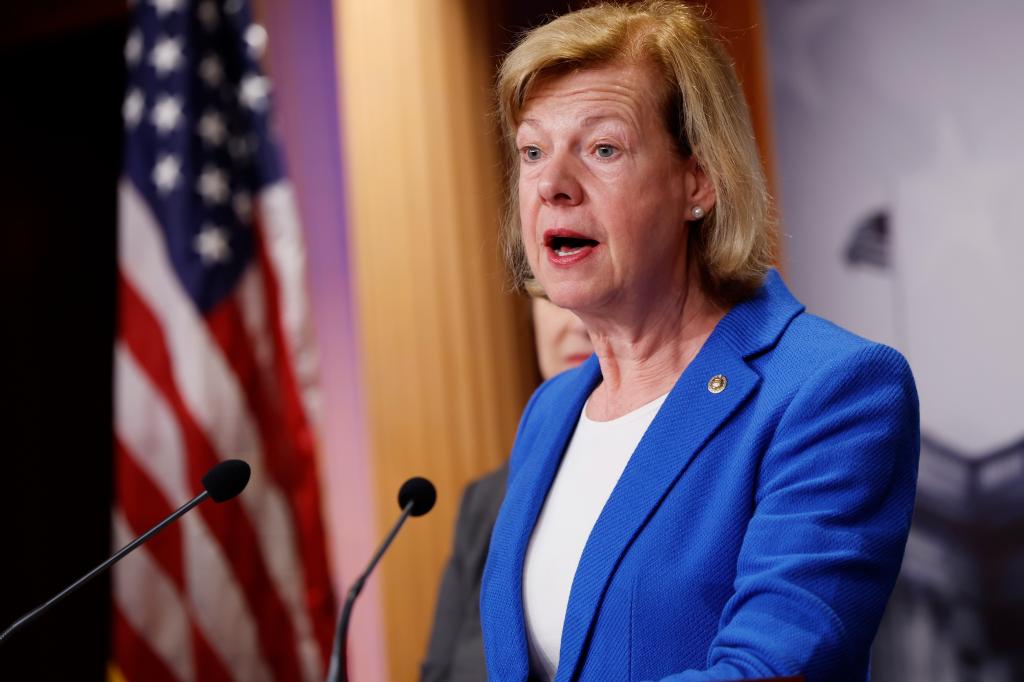 Sen. Tammy Baldwin (D-WI) speaks during a news conference at the U.S. Capitol on protections for access to in vitro fertilization on February 27, 2024 in Washington, DC. 