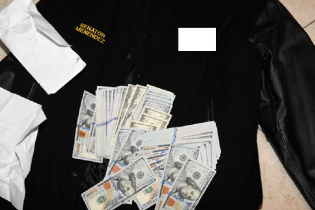 Cash found inside a jacket during a search of Menendez's home by federal agents.