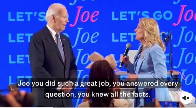 Jill Biden tells Joe Biden that he did "such a great job. You answered every question. You knew all the facts."
