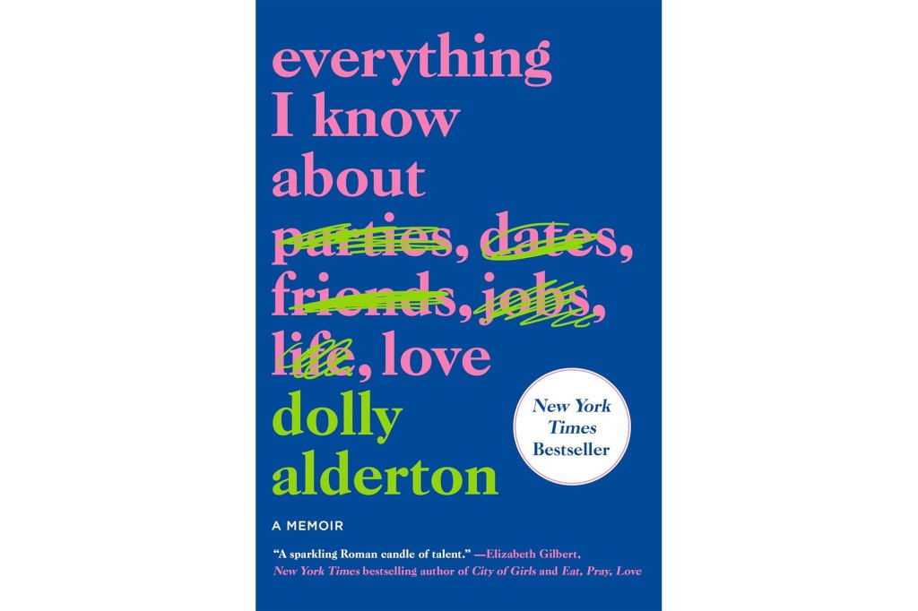 Blue and pink book cover with pink text titled 'Everything I know about love'