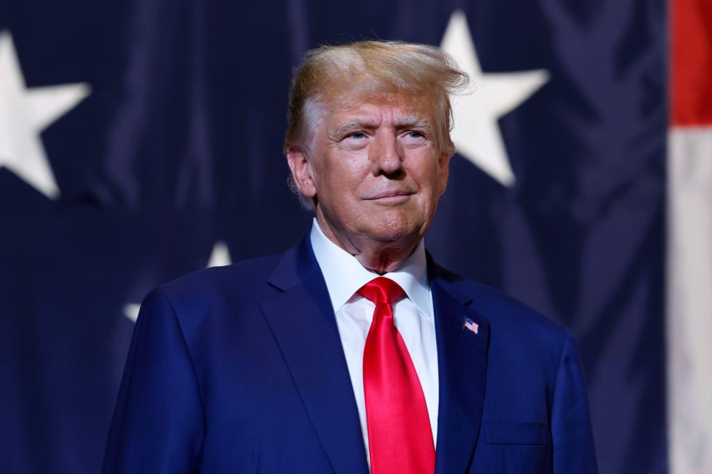 Donald Trump arrives to deliver remarks at the Georgia state GOP convention.