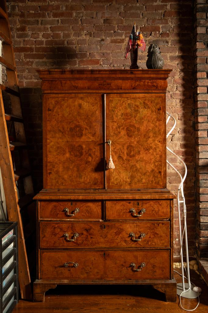 The linen press in Wiener's home, which she says has a hole in the back in order for that old television to fit inside.