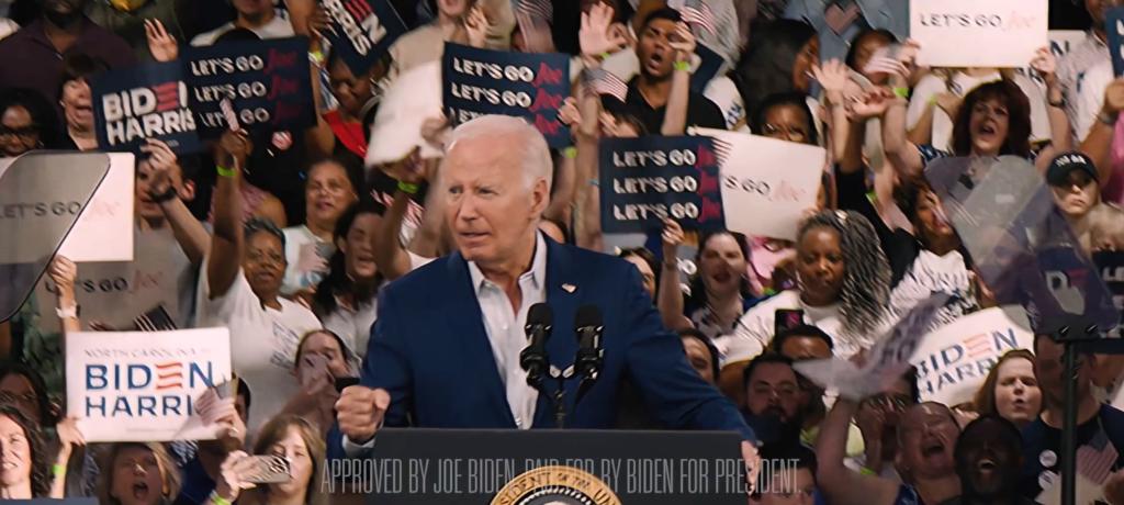 Biden's new campaign ad features him at a Friday North Carolina rally, and doesn't show him at the debate.
