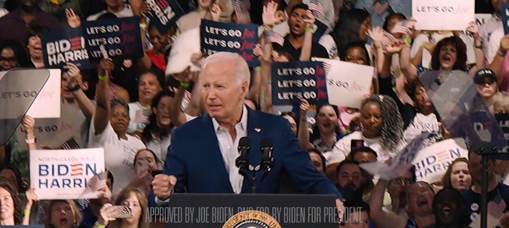Biden's new campaign ad features him at a Friday North Carolina rally, and doesn't show him at the debate.