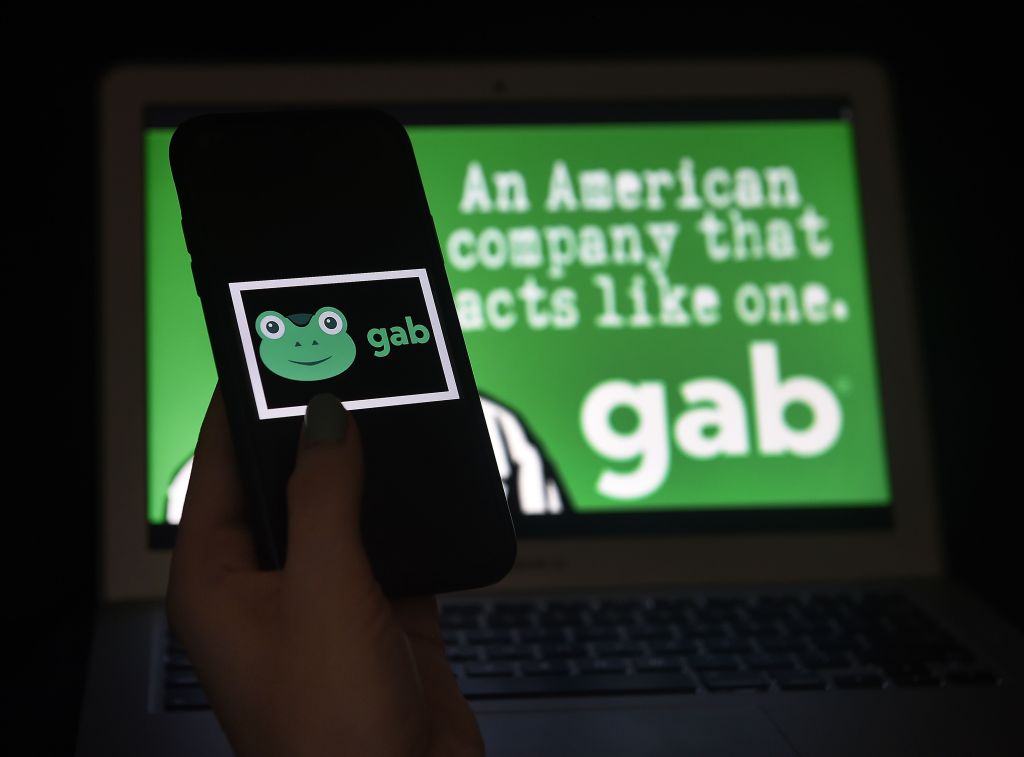 This illustration picture shows social media application logo from Gab.