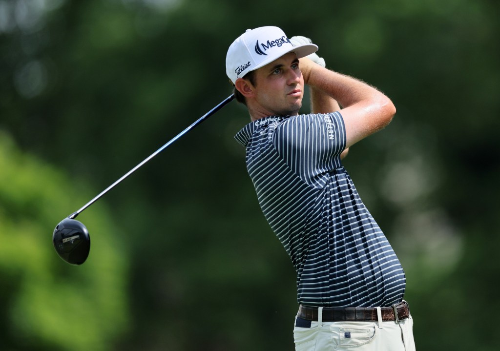 J.T. Poston of the United States plays his shot from the sixth tee during the first round of the Travelers Championship at TPC River Highlands on June 20, 2024 in Cromwell, Connecticut. 