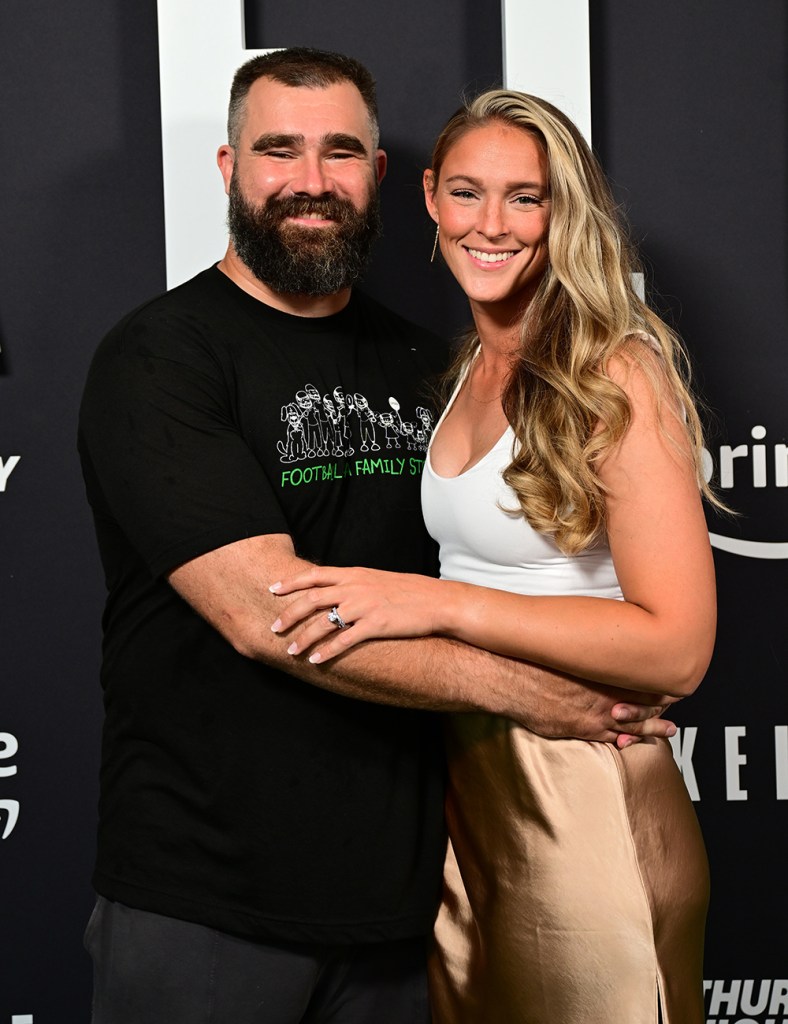 Jason Kelce and Kylie Kelce attend Thursday Night Football Presents The World Premiere of "Kelce" on September 08, 2023 in Philadelphia, Pennsylvania.  