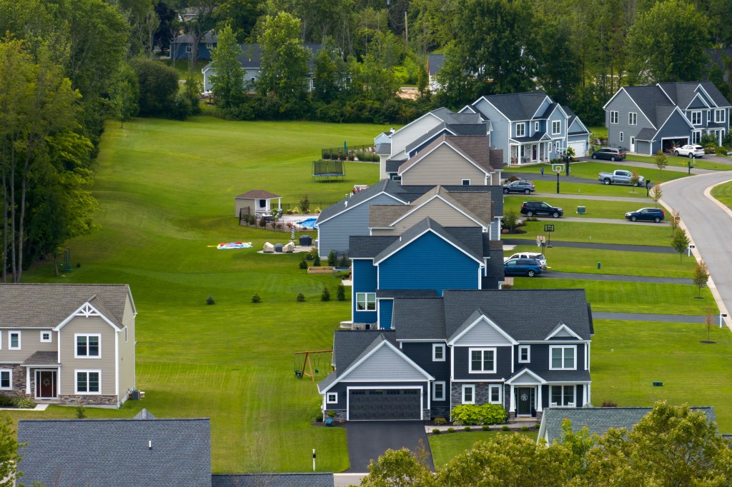 Low-density two story private homes  in rural residential suburbs outside of Rochester, New York