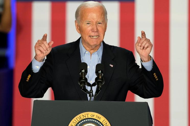 President Biden speaking at Sherman Middle School in Madison on July 5, 2024.