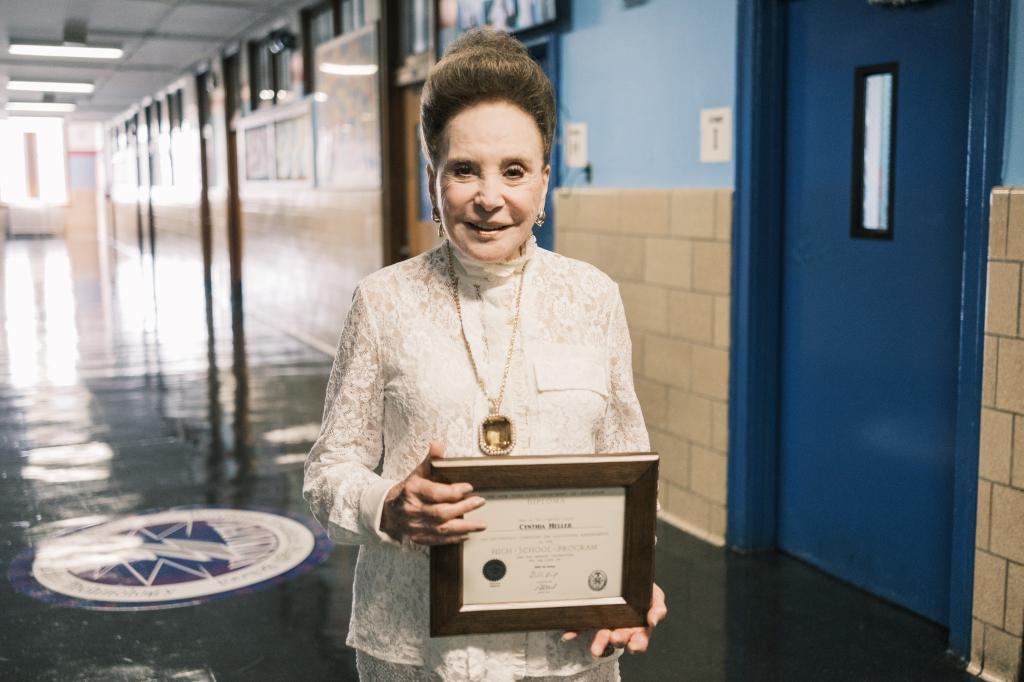 New York Post columnist Cindy Adams received her high school diploma from Andrew Jackson High School in Cambria Heights, Queens at a ceremony on July 16, 2024.