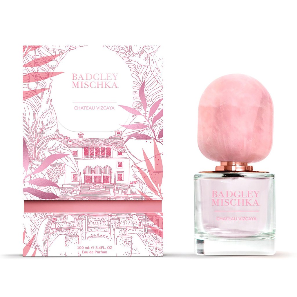 A bottle of Château Vizcaya Extrait de Parfum 100mL with a pink ball in it, named 'Summer Watermelon' priced at $125.00