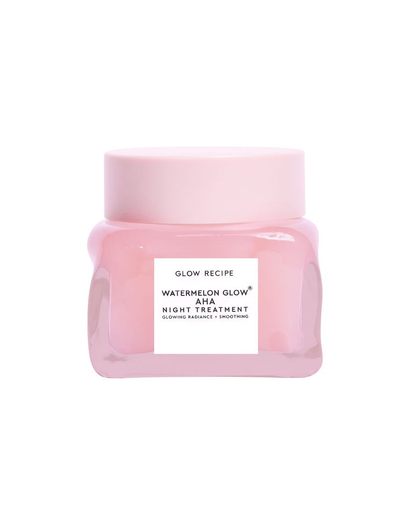 Pink container of Watermelon Glow AHA Night Treatment skincare product