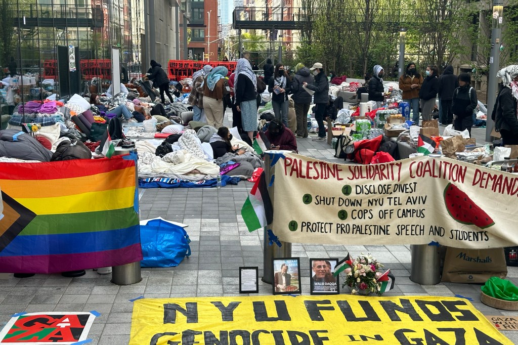 Anti-Israel protesters stage a disruptive encampment on NYU's campus in April.