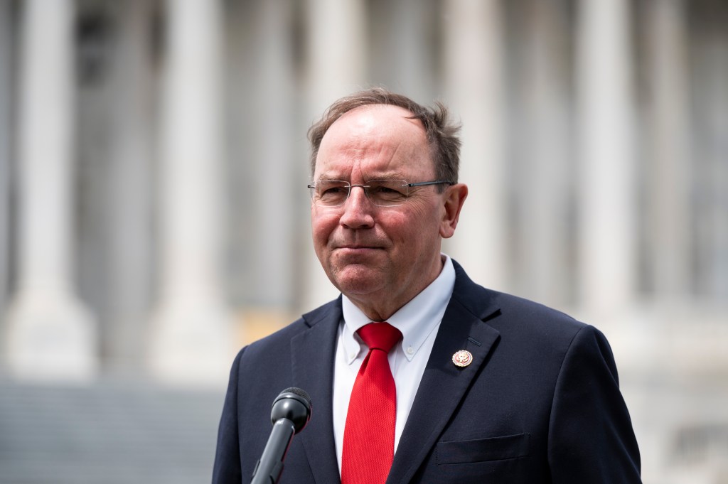 Rep. Tom Tiffany, R-Wisc., speaks during a television interview outside of the Capitol after being sworn in as a member of Congress on Tuesday, May 19, 2020. 