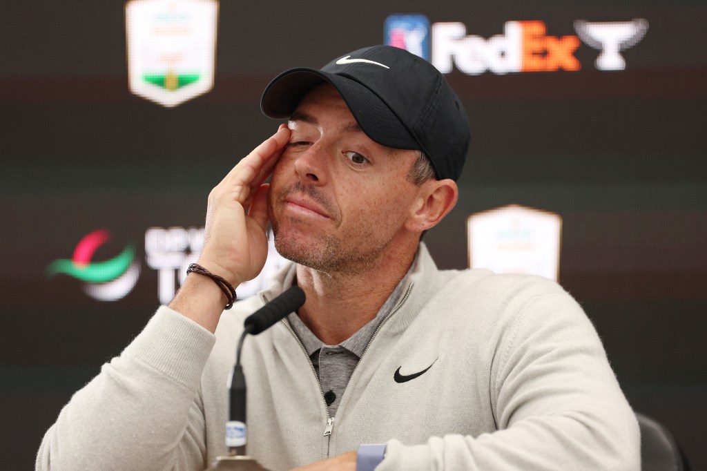 Rory McIlroy of Northern Ireland at a press conference after the Pro-Am prior to the Genesis Scottish Open, addressing reporters following his loss at the US Open.