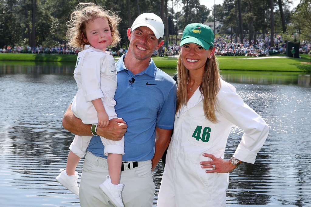 Rory McIlroy and Erica Stoll with daughter Poppy in April 2023.