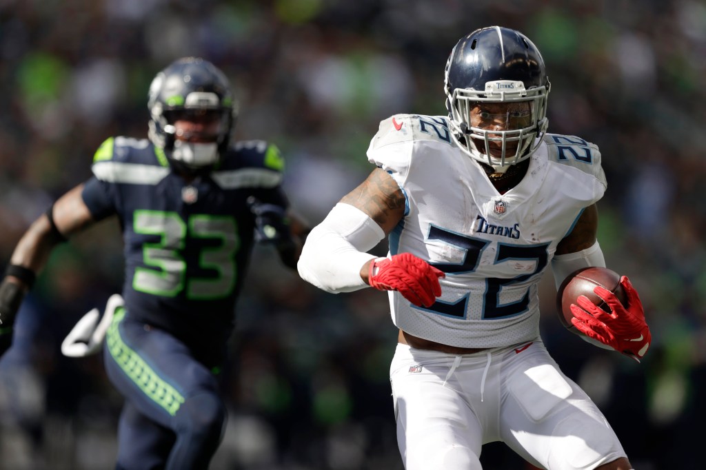 Titans running back Derrick Henry (22) rushes for a touchdown with Seattle Seahawks