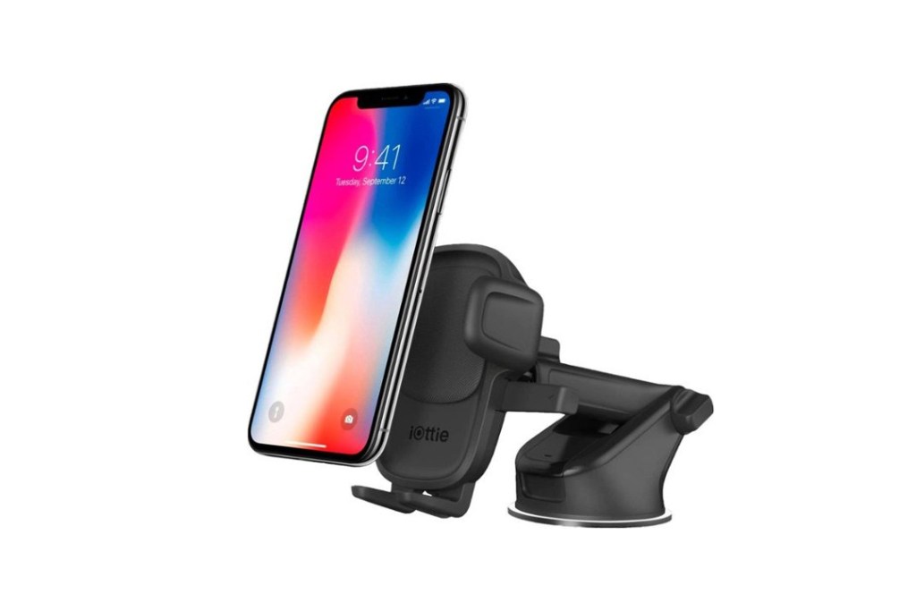 A phone on a holder