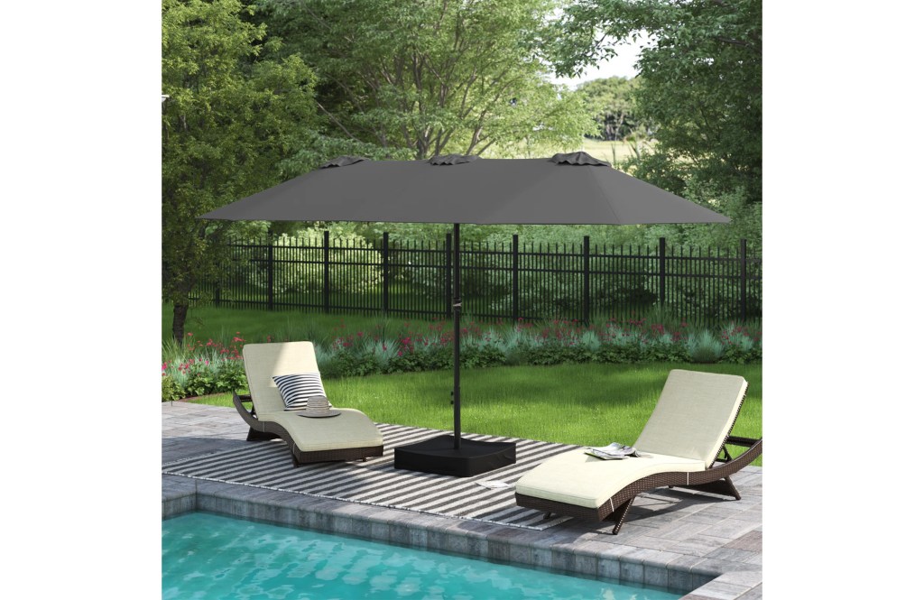 Nyasia 180" x 108" Rectangular Market Umbrella with Base