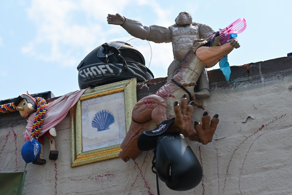 Toys on the cement roof. 
