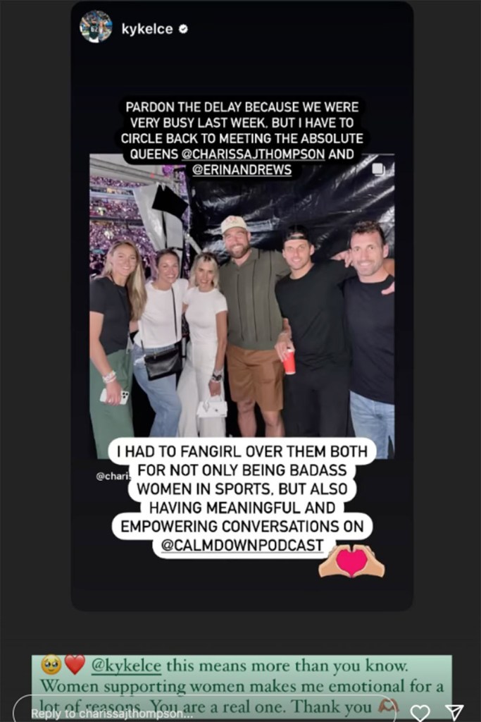 Kylie Kelce gushes over meeting Erin Andrews and Charissa Thompson at Taylor Swift's Eras Tour in London in June 2024. 