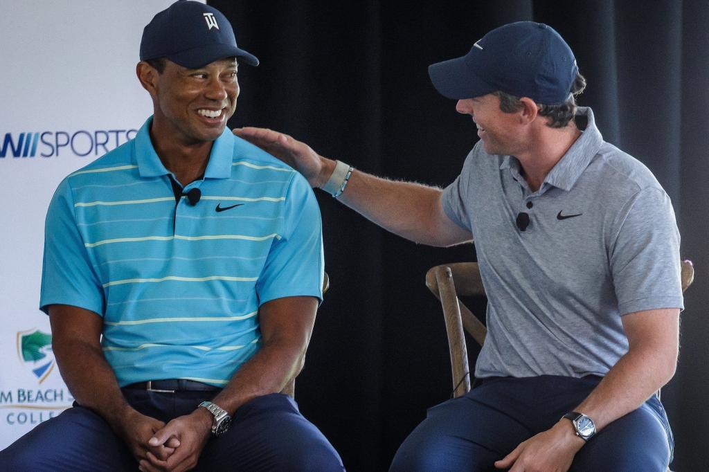 Tiger Woods and Rory McIlroy in 2023.