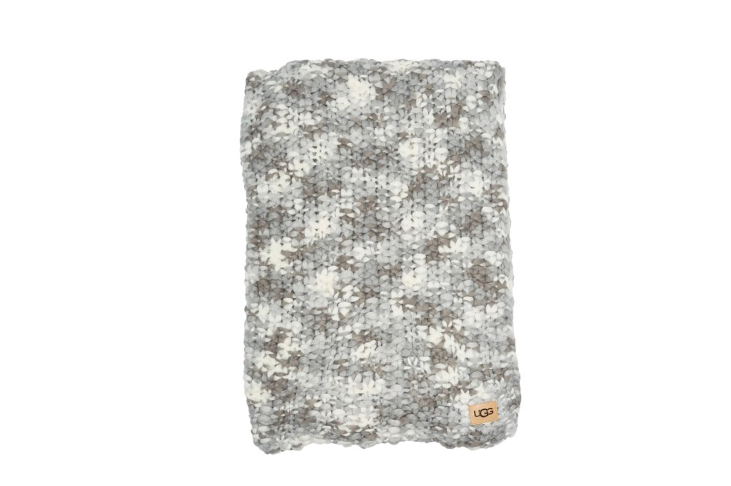 A knitted blanket on a white background