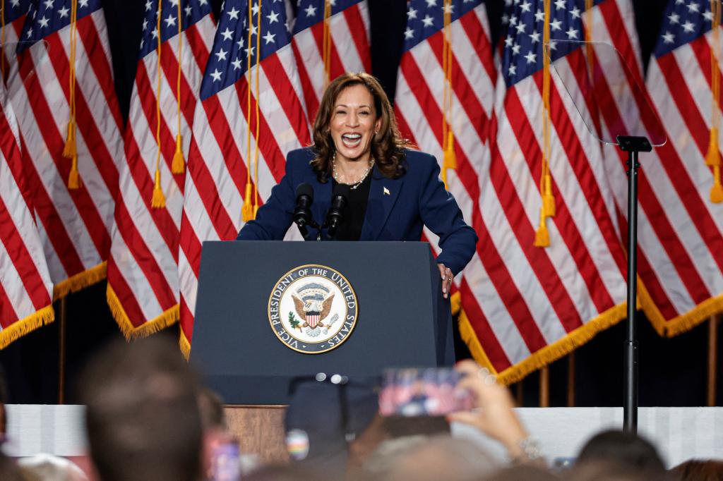 US Vice President and Democratic Presidential candidate Kamala Harris