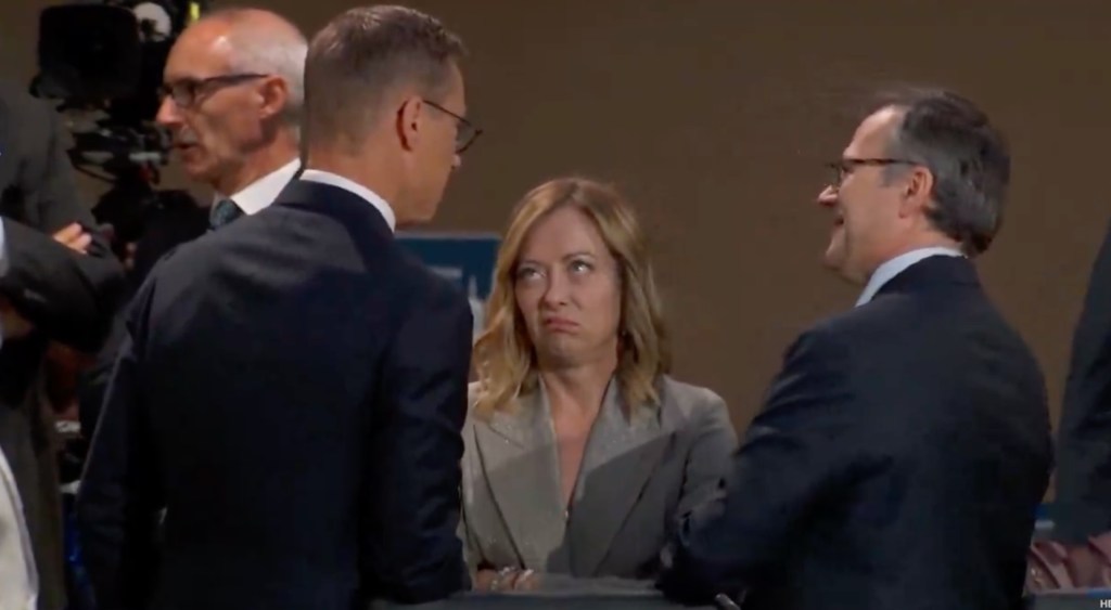 With an eye roll for the ages, Italian Prime Minister Giorgia Meloni appeared annoyed Thursday morning as she and other world leaders waited for President Biden and the alliance's Secretary Gen. Jens Stoltenberg to finally grace their presence and open the third day of the NATO Summit here.