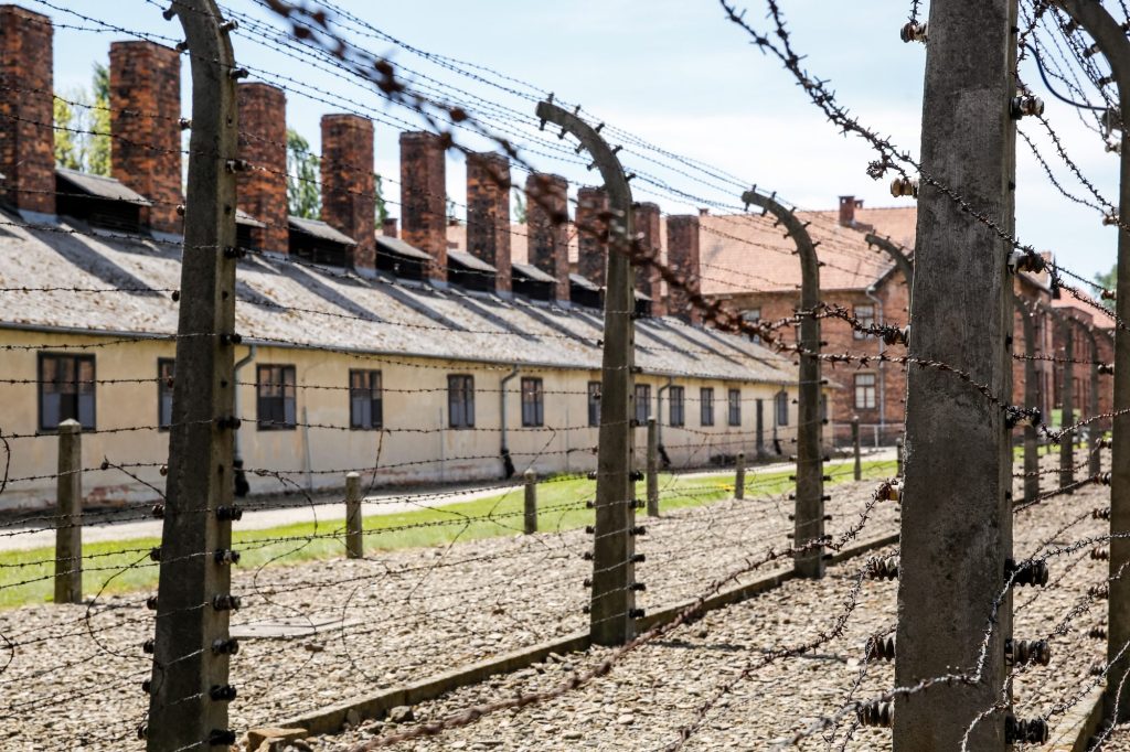 View of the wired fence in Auschwitz Camp during the March of the Living.