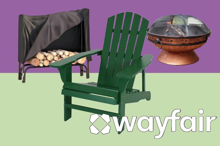 A green chair next to a fire pit