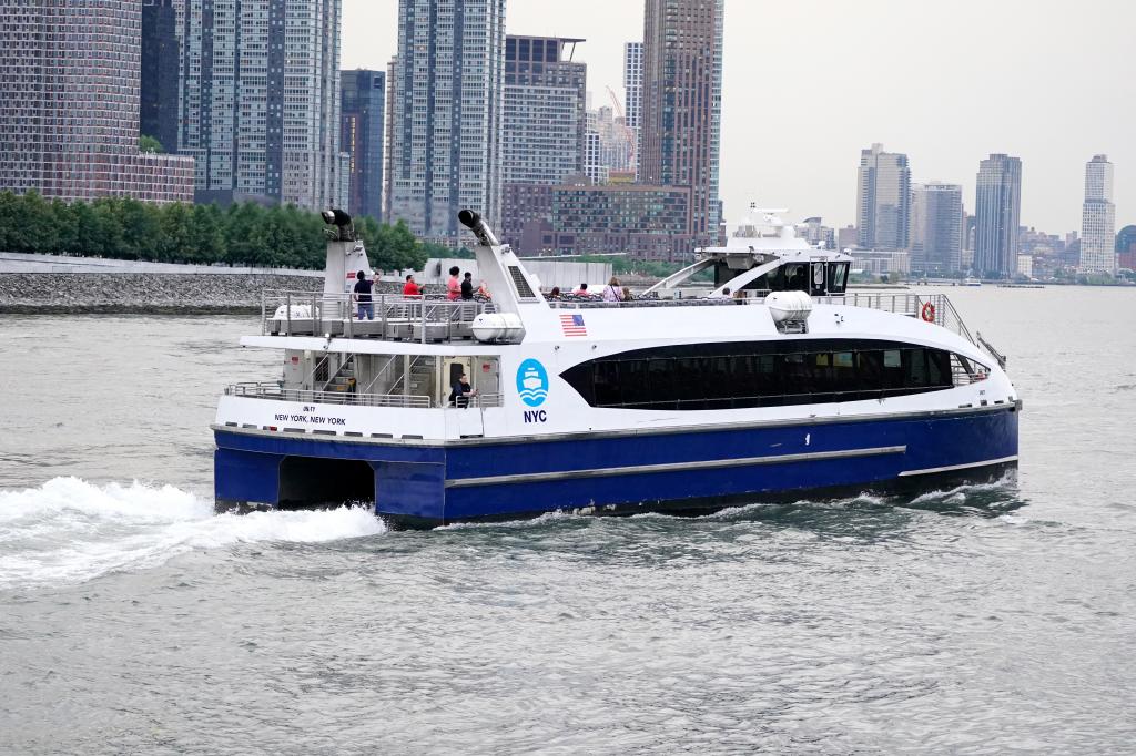 A general view of a NYC Ferry in the East River as seen from New York, NY as seen on June 14, 2024.