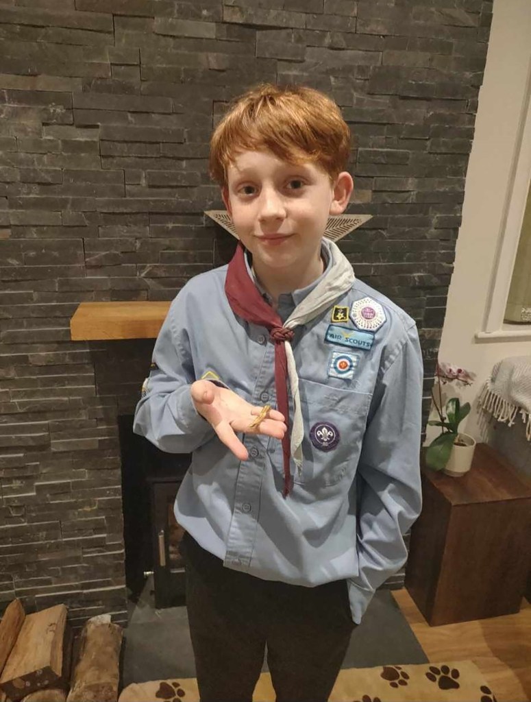 Boy named Rowan Brannan holding a 2,000-year-old gold Roman bracelet that he found in a field