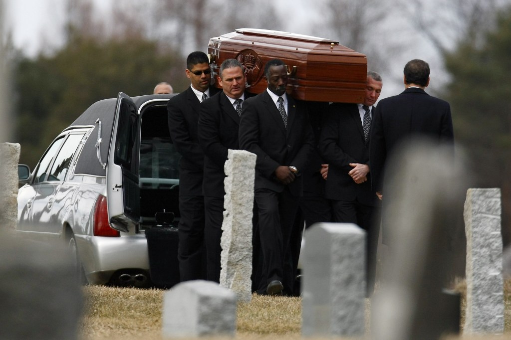 Pallbearers carry the coffin with the body of actress Natasha Richardson.