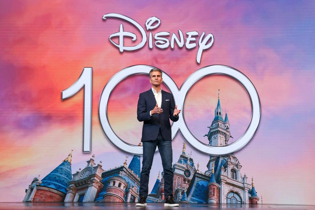 Josh D'Amaro, chairman of Disney Experiences, speaking at the grand opening ceremony of Zootopia-themed land at Shanghai Disney Resort, China, on December 19, 2023