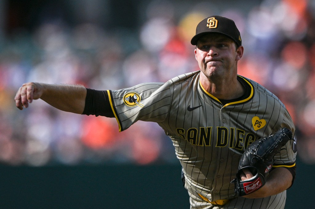 San Diego Padres pitcher Michael King (34) throws a third inning pitch against the Baltimore Orioles at Oriole Park at Camden Yards. 