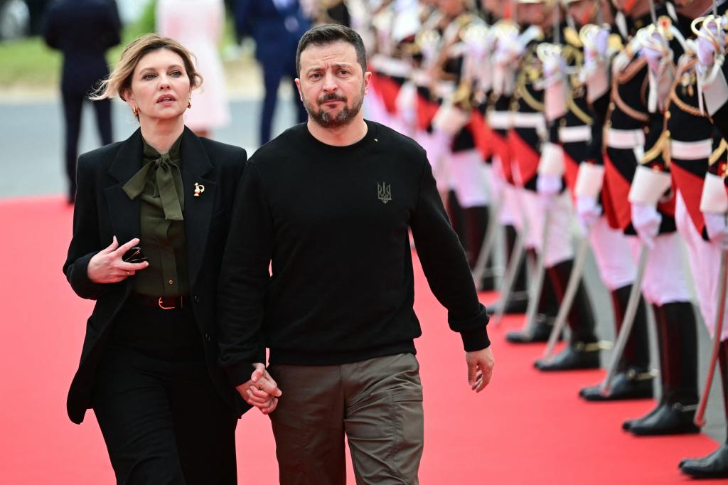 Ukraine's President Volodymyr Zelensky and his wife Olena Zelenska arriving to the 80th anniversary D-Day commemoration at Omaha Beach, France